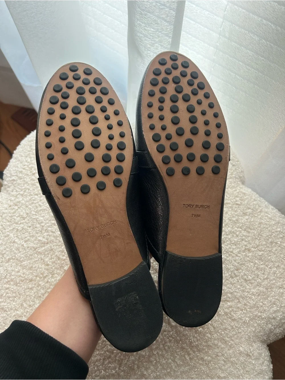 Tory Burch Black Leather Slip-On Mule with Gold Buckle
